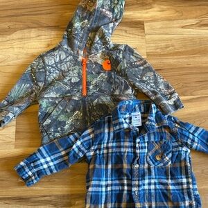 Carhartt Baby Camo Hoodie and Blue Plaid Shirt Set